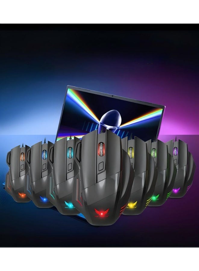 Ergonomic 2400 DPI LED Optical Wired Gaming Mouse Mice 7 Buttons Compatible Mac Pro Gamer PC Laptop Desktop Notebook-Black Black - Image 3